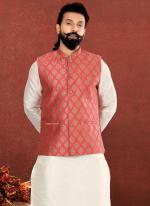 Jacquard Silk Pink Festival Wear Embroidery Work Readymade Men's Waist Coat